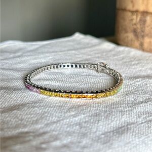 10k White Gold Rainbow Square Cut Stones Bracelet 11.1 G